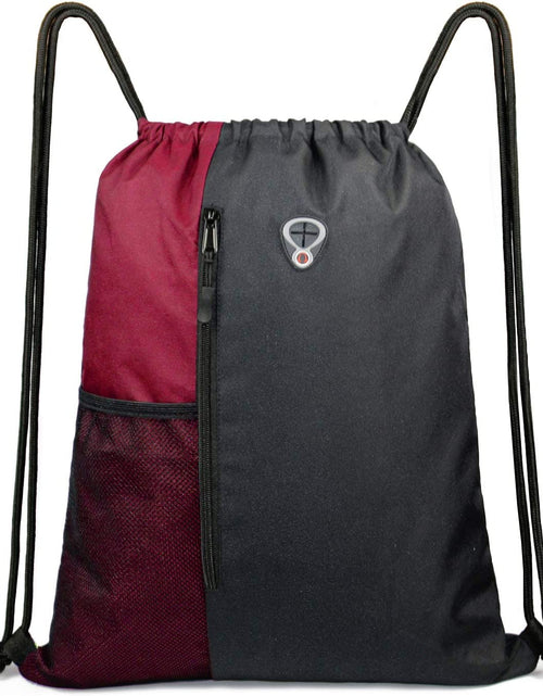 Load image into Gallery viewer, Drawstring Backpack Sports Gym Bag for Women Men Children Large Size with Zipper and Water Bottle Mesh Pockets

