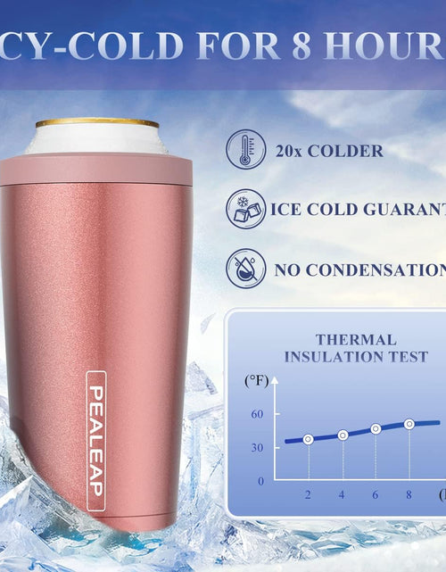 Load image into Gallery viewer, 4 in 1 Insulated Slim Can Cooler for 12 OZ Cans and Beer Bottle - Keep 8 Hours Cold, Easy to Hold - Stainless Steel Can Holder, Double Walled Can Insulator for Hard Seltzer and More (Rose Gold)
