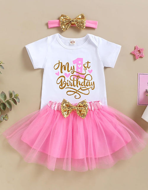 Load image into Gallery viewer, Baby Girl Birthday Cake Smash Outfit Toddler Girl My 1St Birthday Romper Tutu Skirt with Headband Clothes Set

