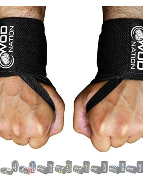 Load image into Gallery viewer, Professional Wrist Wraps &amp; Straps for Gym &amp; Weightlifting (12 Inch) - Weight Lifting Wrist Wraps &amp; Gym Wrist Straps Support for Optimal Powerlifting Performance for Women &amp; Men - Black
