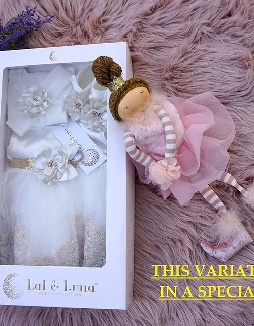 Load image into Gallery viewer, Newborn Baby Girl Lace Dress Set, 4Pc Outfit for Special Occassions
